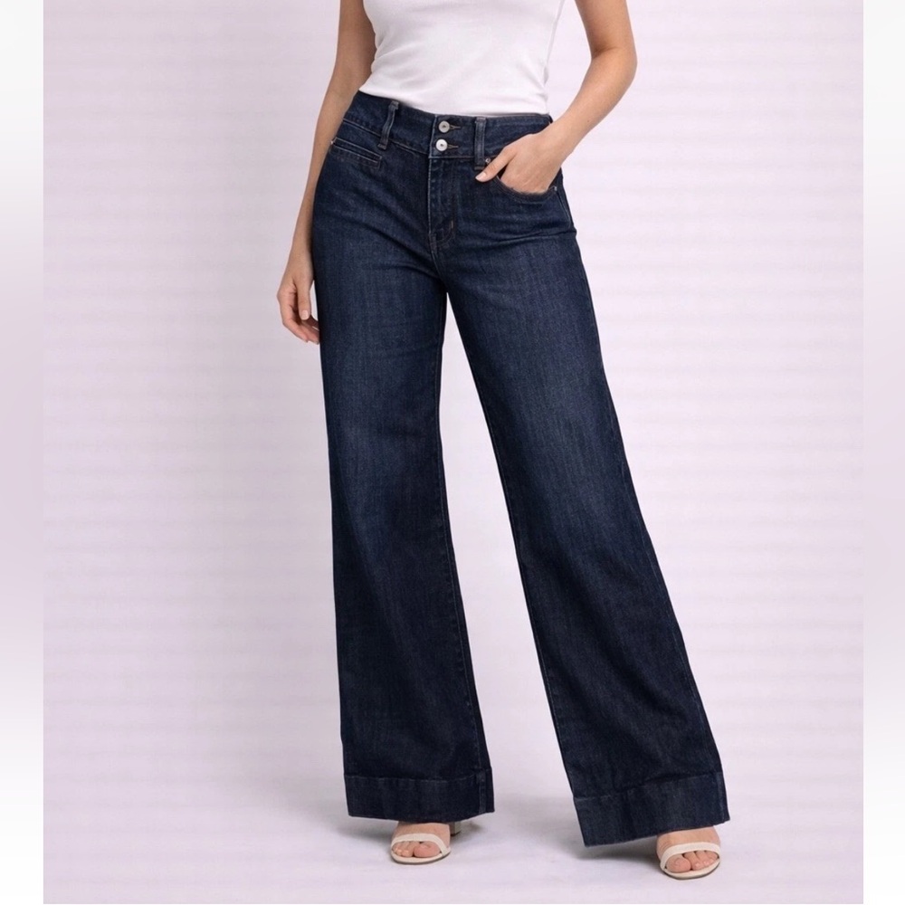 GAP Womens 12 Dark Wash Denim Wide Leg Jeans Curvy Casual Stretch 34x29